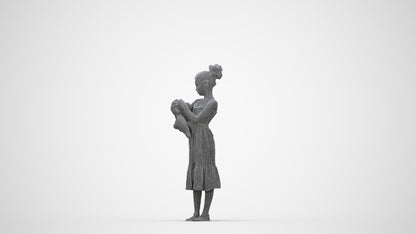 realistic 3D girl casual kids, scanned archviz people for Blender and 3ds Max, wireframe back view
