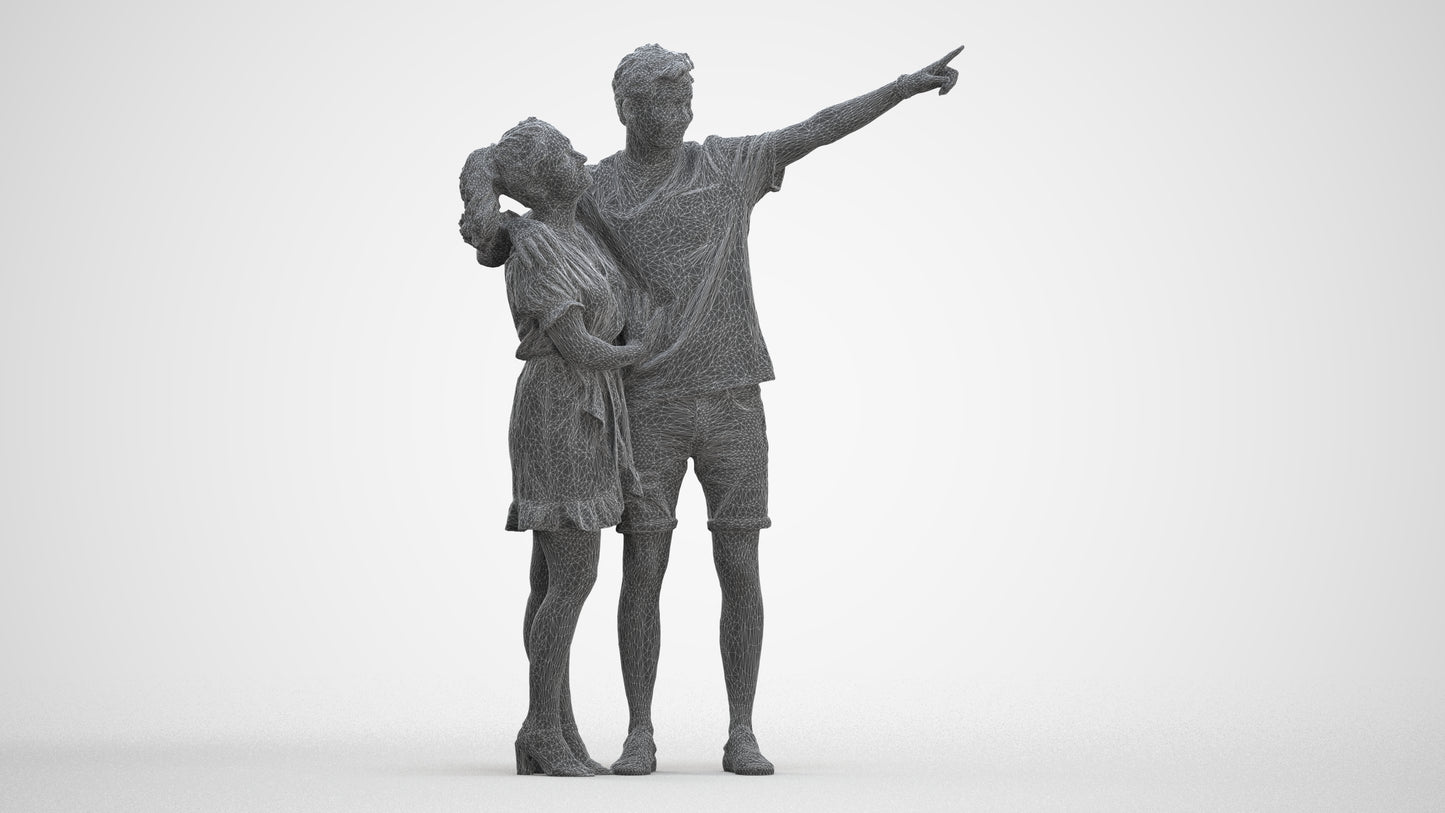 scanned 3D woman casual couple, photogrammetry people for Enscape and V-Ray, three-quarter front view render