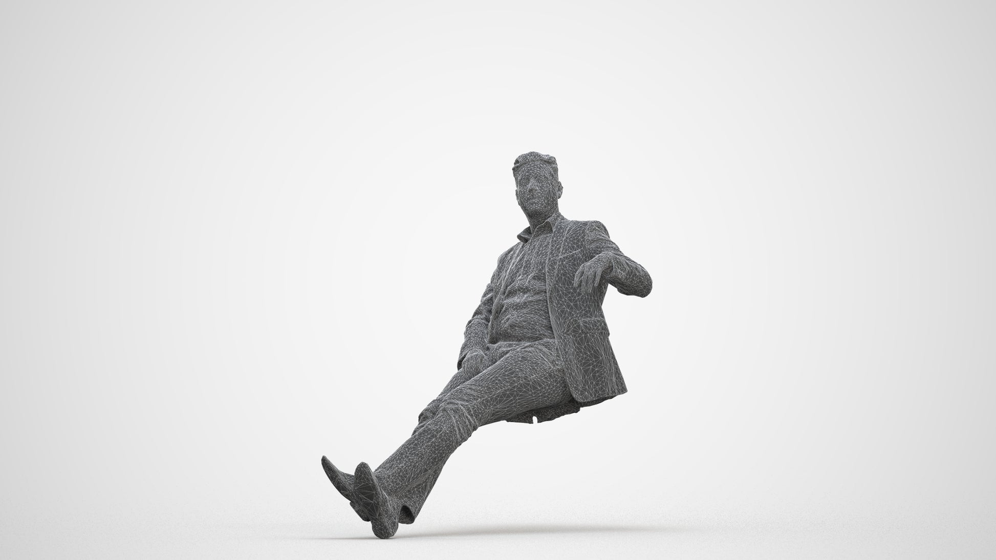3D human model man business, photogrammetry scanned person for archviz, three-quarter front view render
