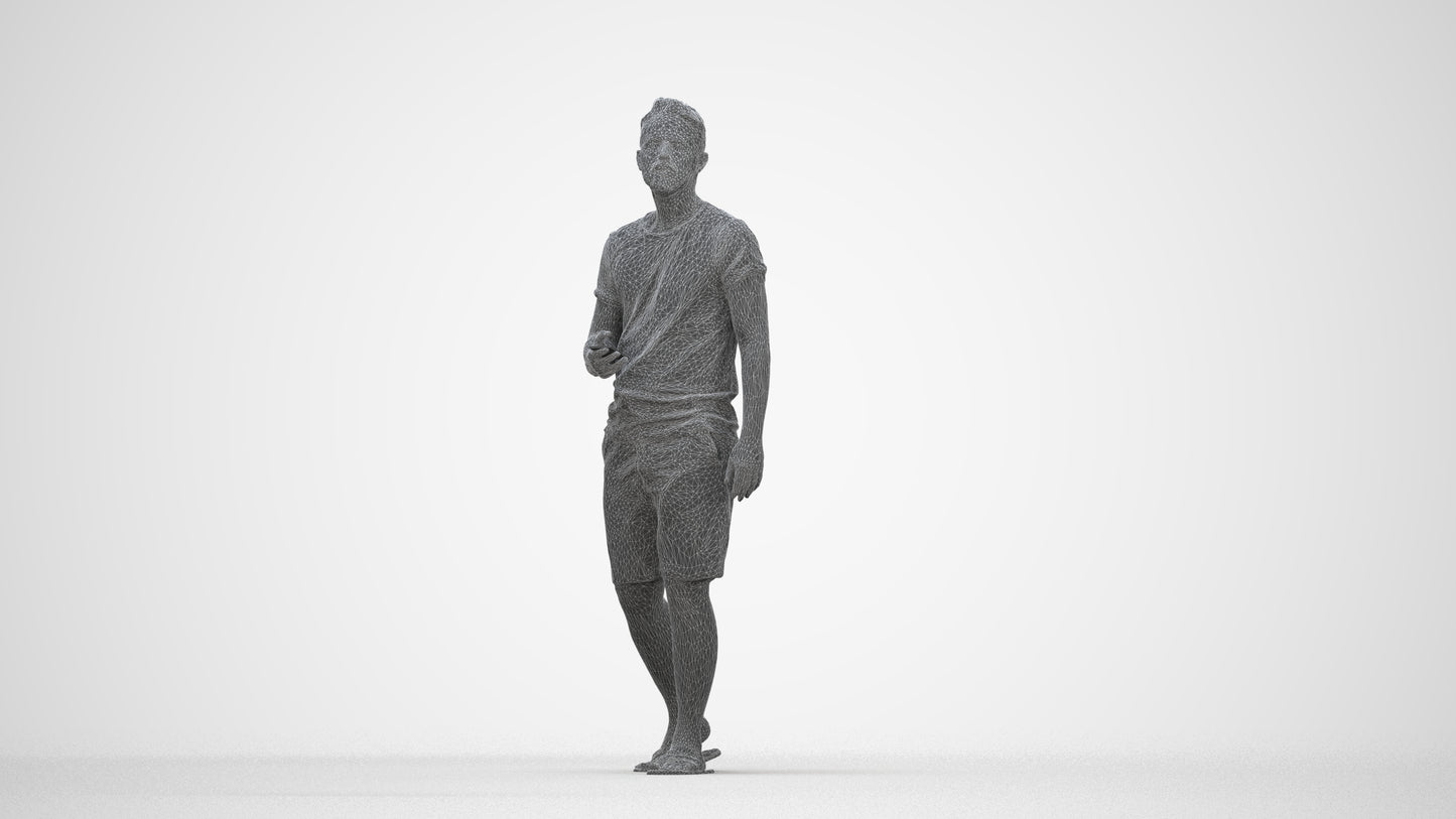 3D scanned man walking, photorealistic archviz people for Enscape and SketchUp, wireframe back view