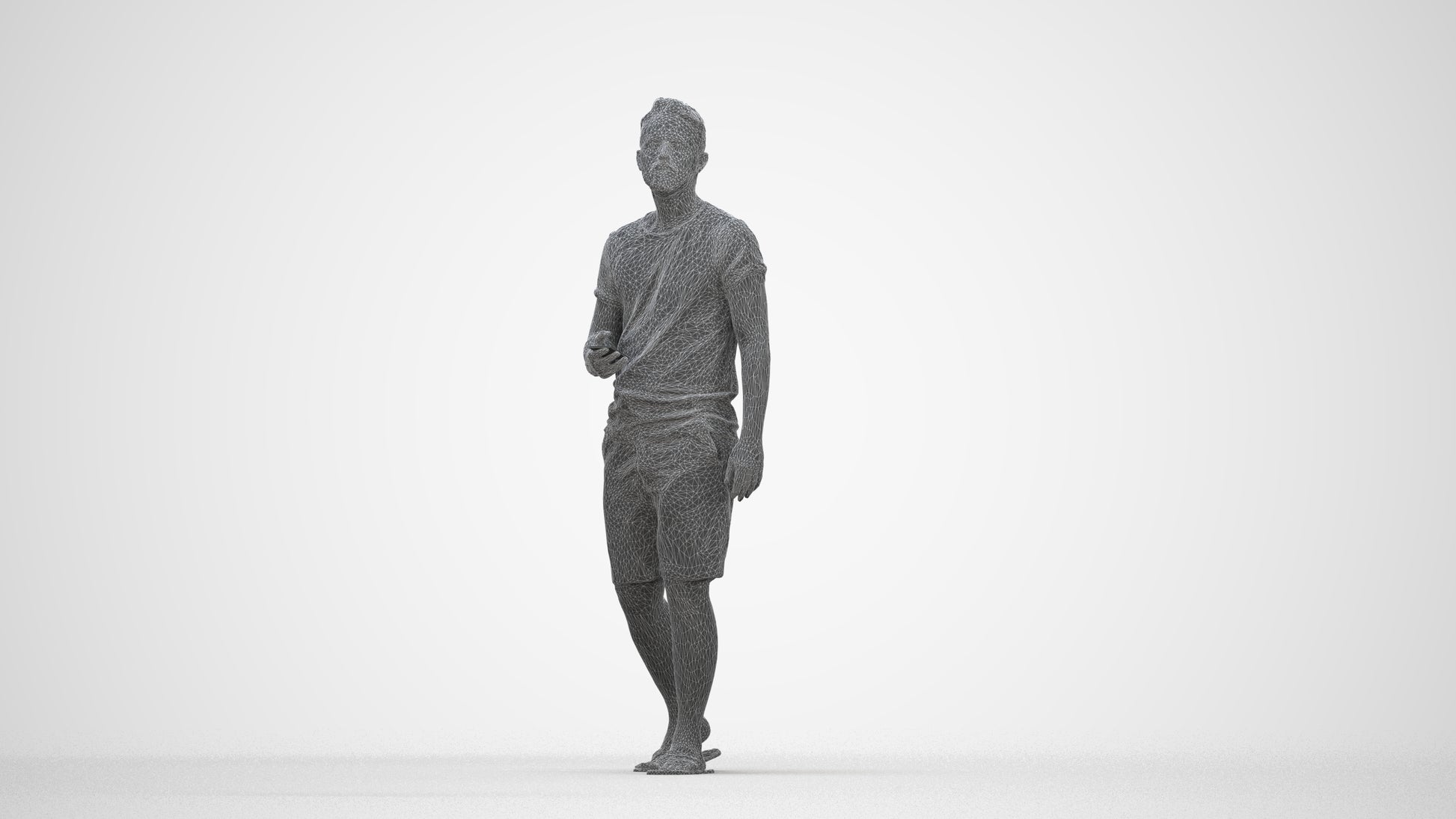 3D scanned man walking, photorealistic archviz people for Enscape and SketchUp, wireframe back view
