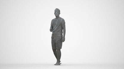 3D scanned man walking, photorealistic archviz people for Enscape and SketchUp, wireframe back view