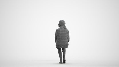 3D scanned senior woman sitting casual, photorealistic archviz people for Enscape and SketchUp, wireframe front view