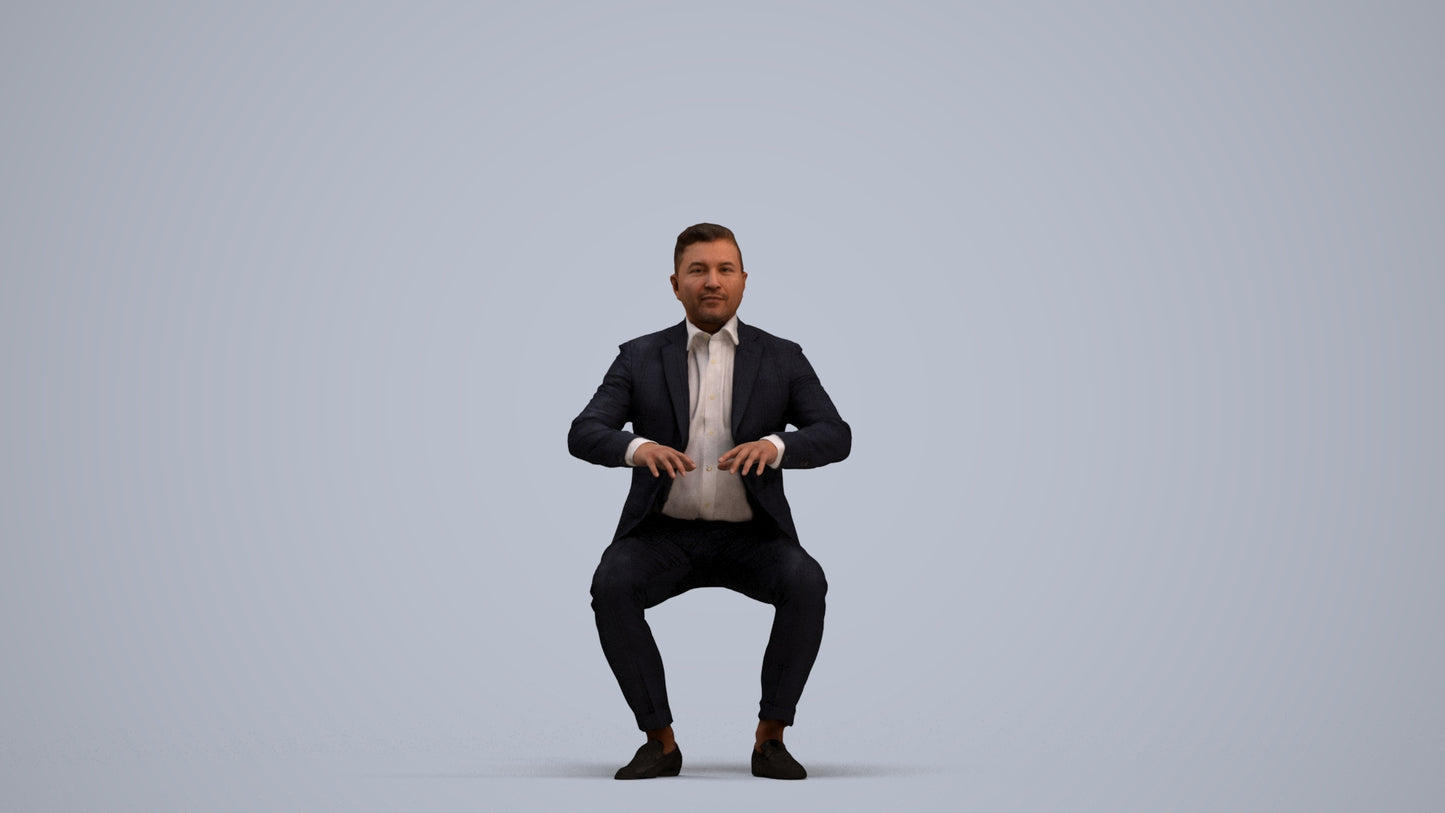 3D human model man business, photogrammetry scanned person for archviz, standing pose render