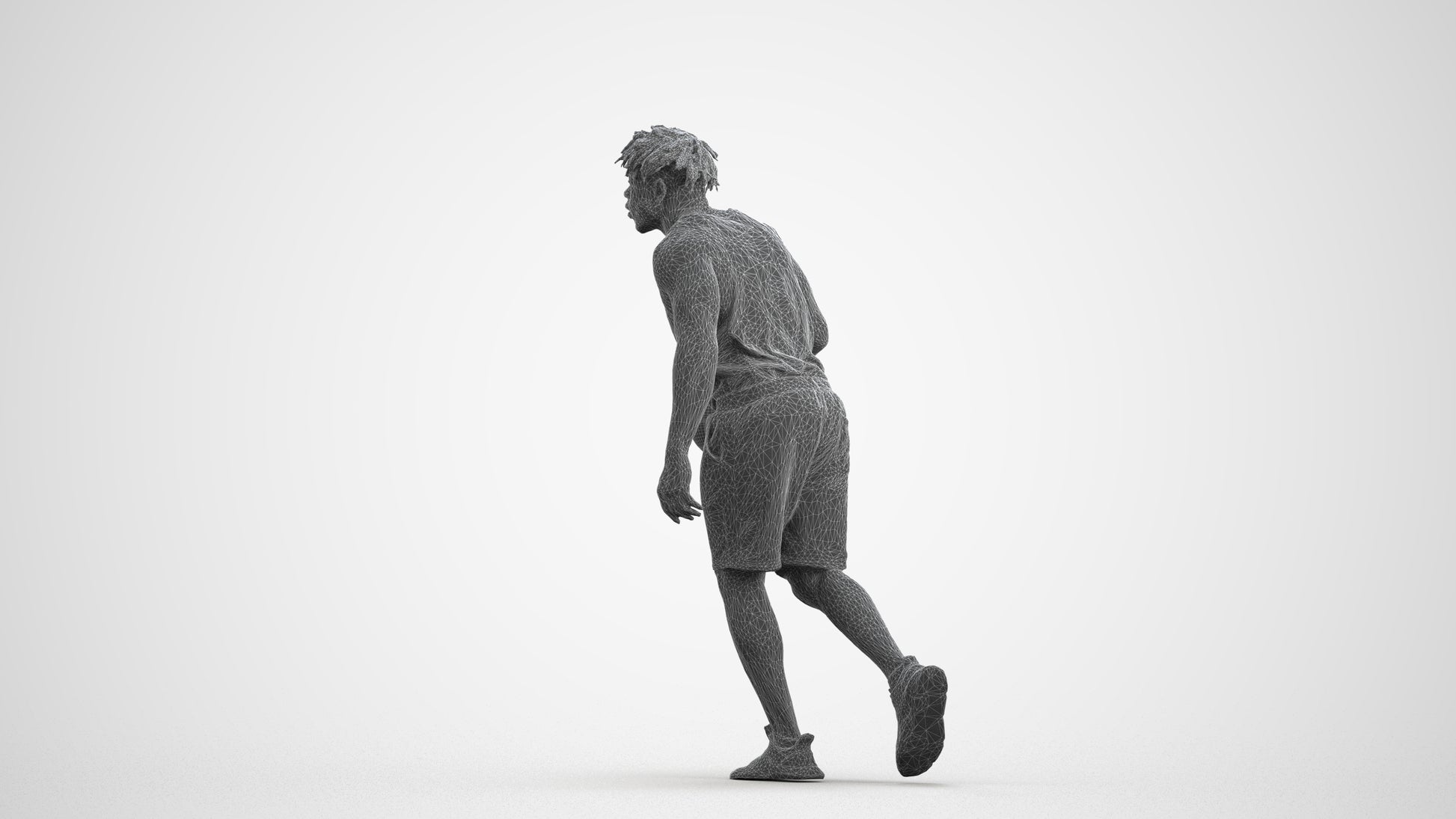 3D scanned man sport, photorealistic archviz people for Enscape and SketchUp, wireframe front view