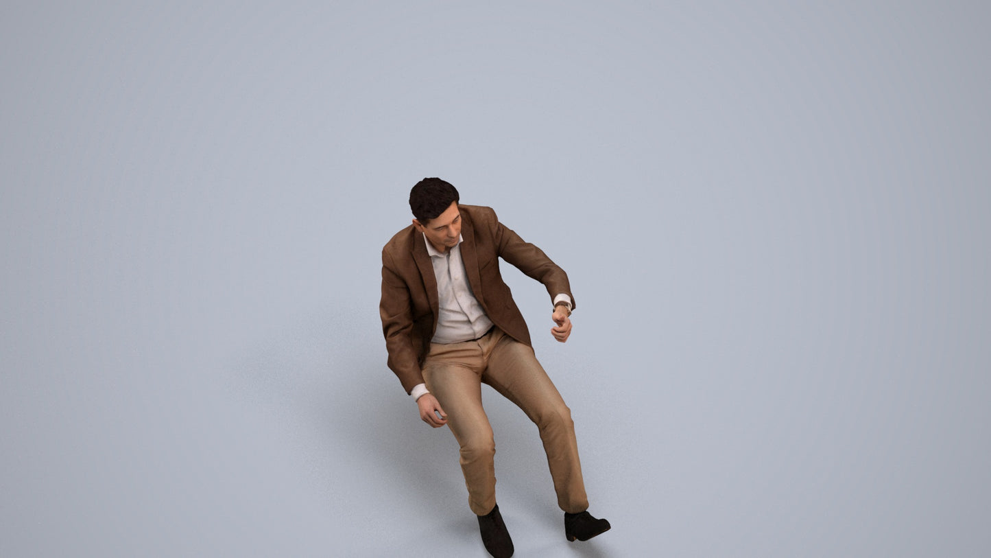 realistic 3D human man business driving, archviz people FBX OBJ for Blender, back view render