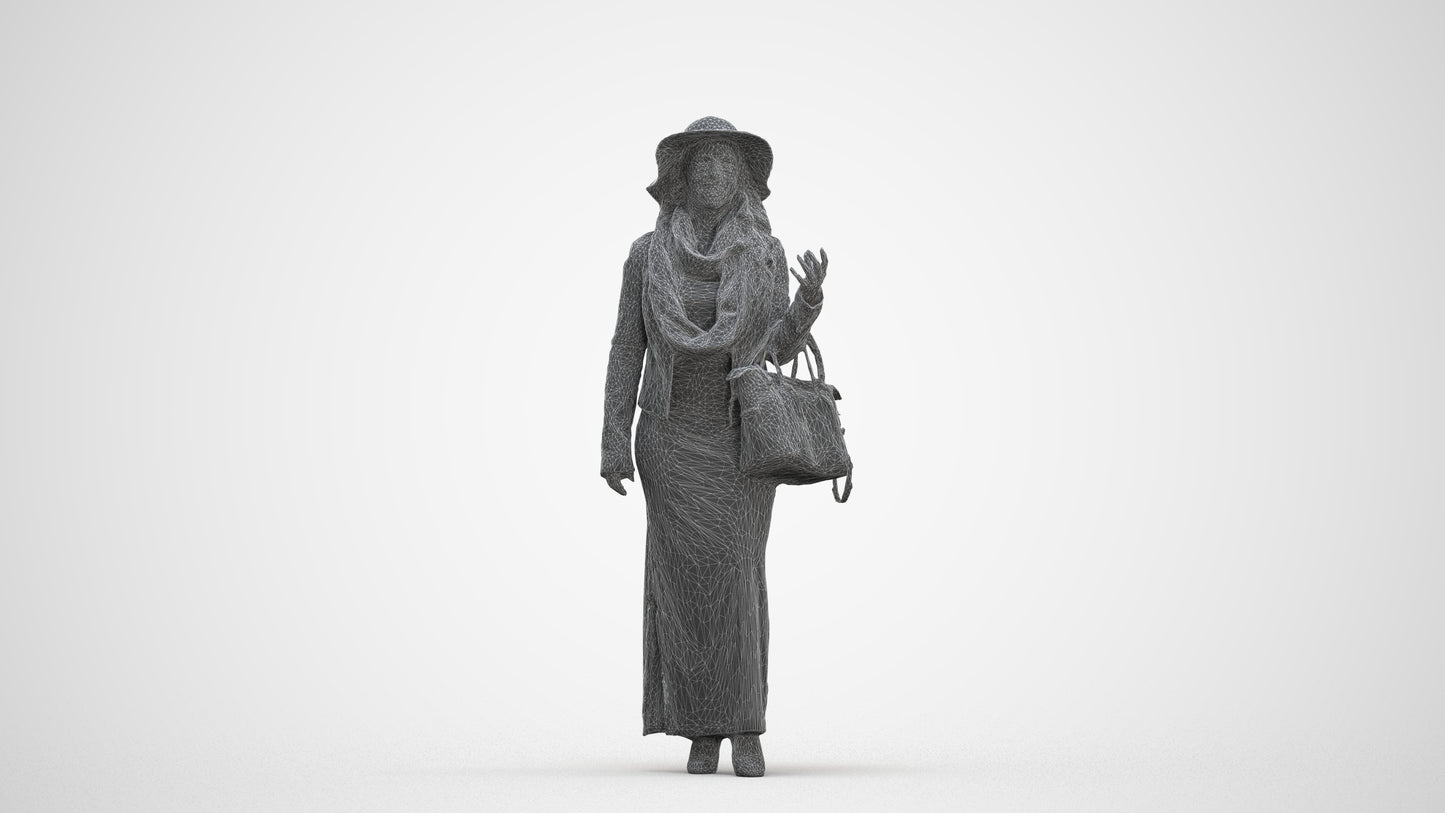 realistic 3D human woman casual standing, archviz people FBX OBJ for Blender, three-quarter front view render