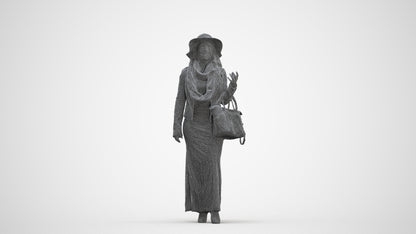 realistic 3D human woman casual standing, archviz people FBX OBJ for Blender, three-quarter front view render