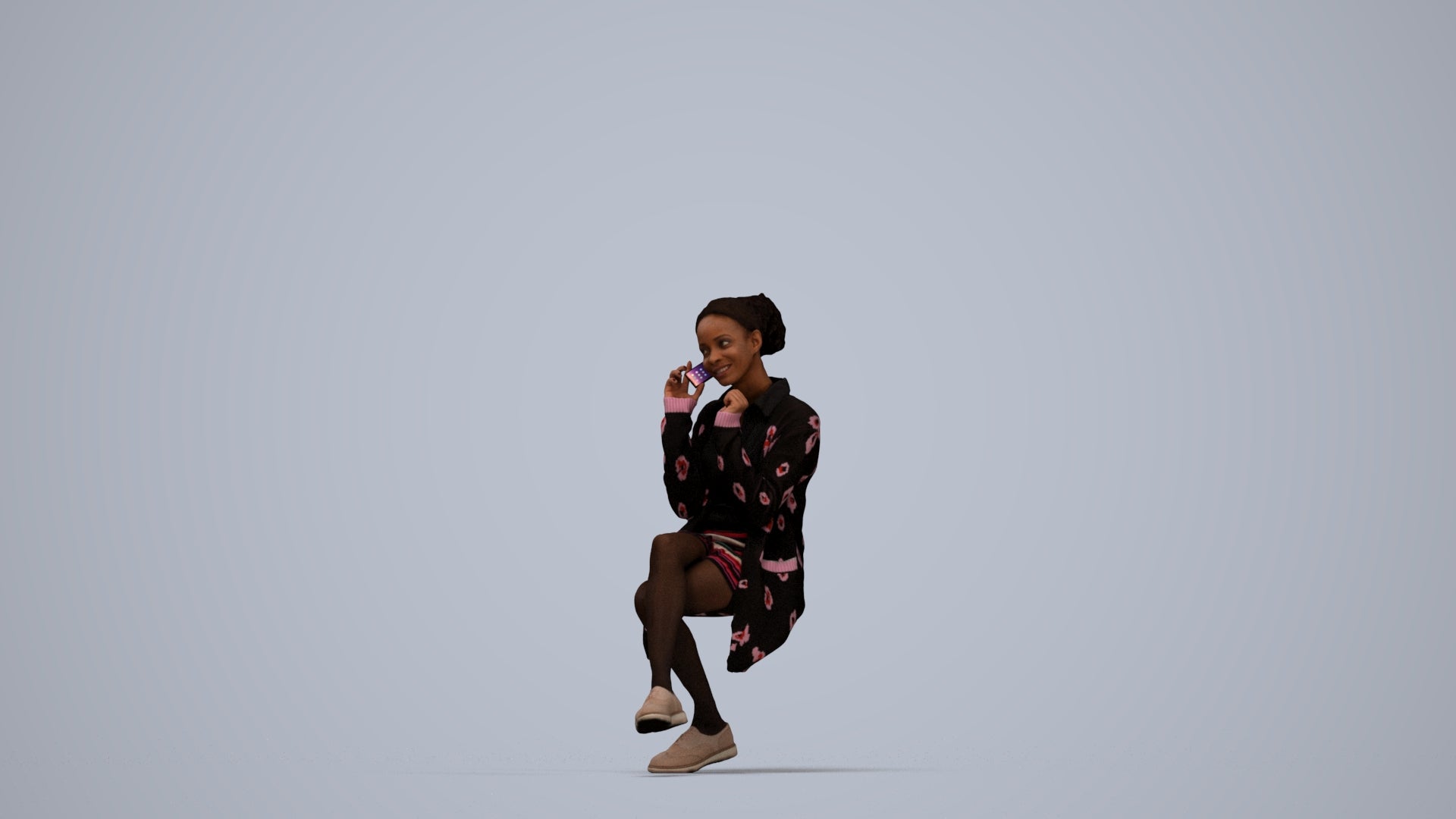 realistic 3D human woman casual sitting, archviz people FBX OBJ for Blender, top-down view render