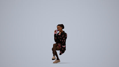 realistic 3D human woman casual sitting, archviz people FBX OBJ for Blender, top-down view render