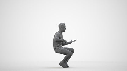 3D people model man casual sitting, scanned human for 3ds Max rendering, wireframe side view