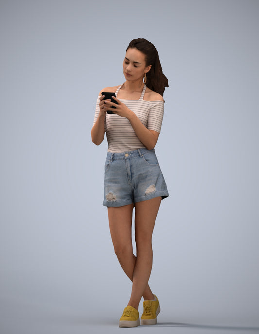 3D people model woman casual standing, scanned human for 3ds Max rendering