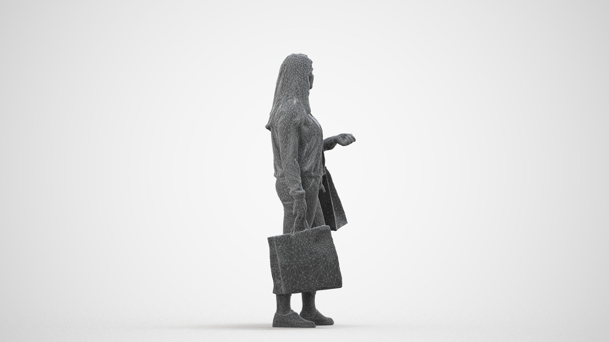 scanned 3D woman casual shopping, photogrammetry people for Enscape and V-Ray, wireframe side view
