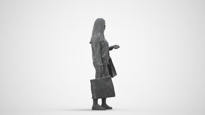 scanned 3D woman casual shopping, photogrammetry people for Enscape and V-Ray, wireframe side view