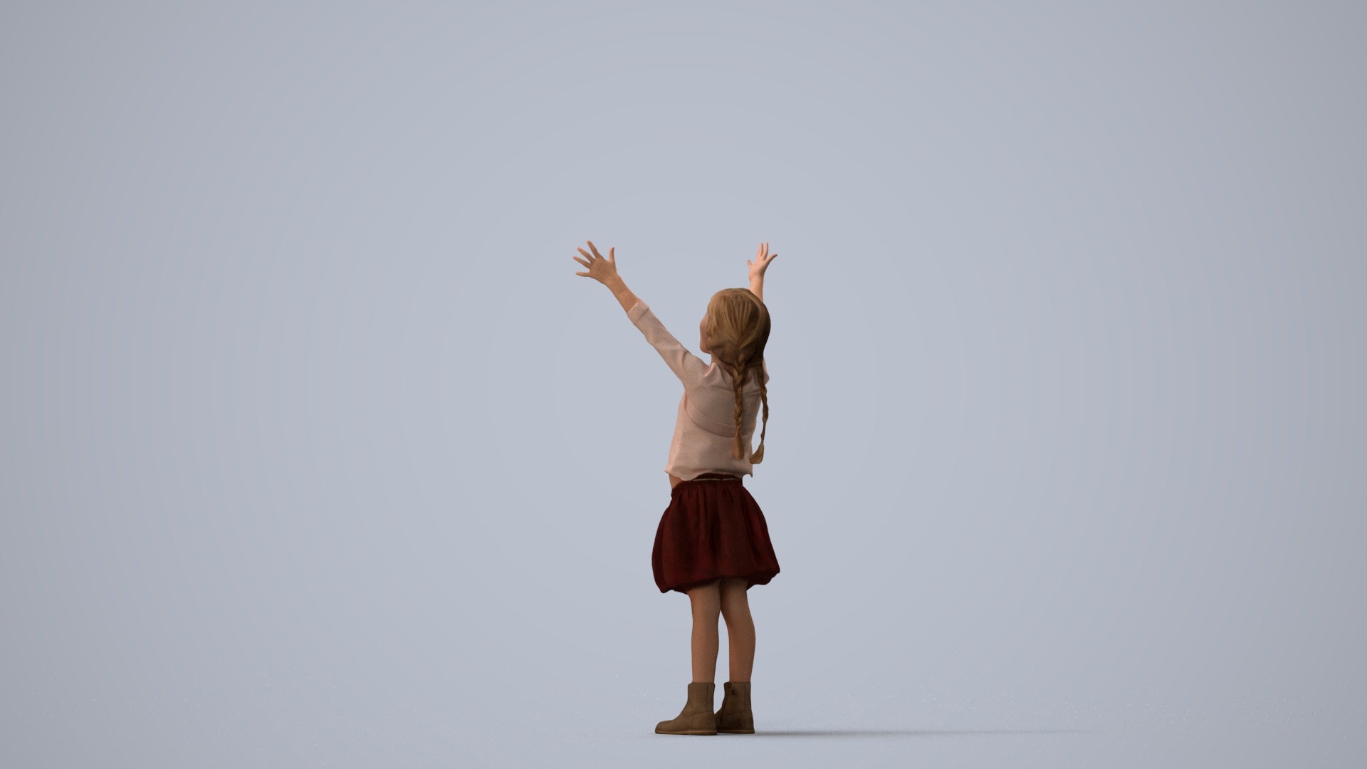 3D scanned girl kids casual, photorealistic archviz people for Enscape and SketchUp, three-quarter view render