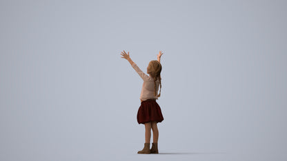 3D scanned girl kids casual, photorealistic archviz people for Enscape and SketchUp, three-quarter view render