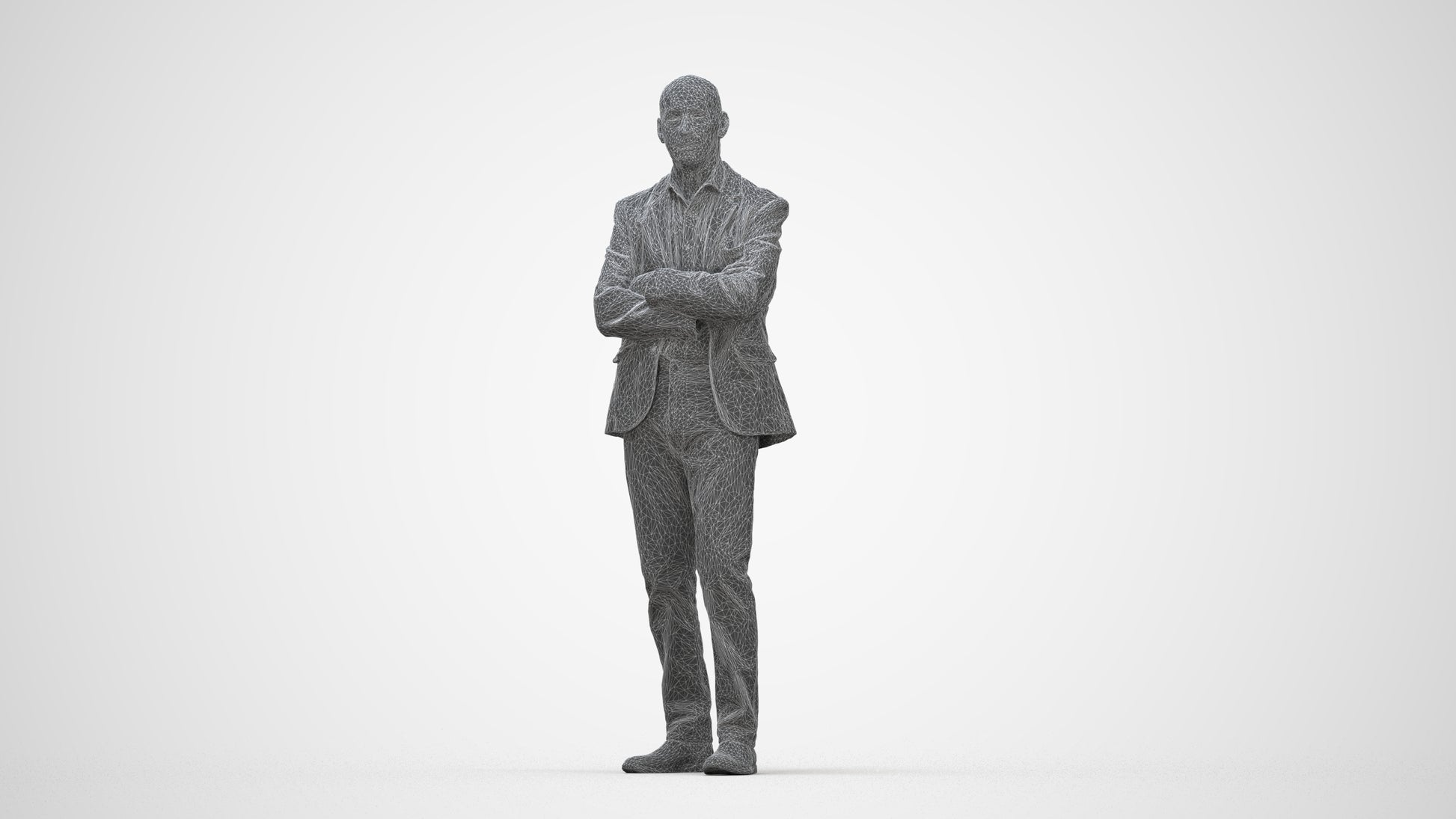 3D human model senior man business, photogrammetry scanned person for archviz, wireframe back view