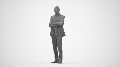 3D human model senior man business, photogrammetry scanned person for archviz, wireframe back view