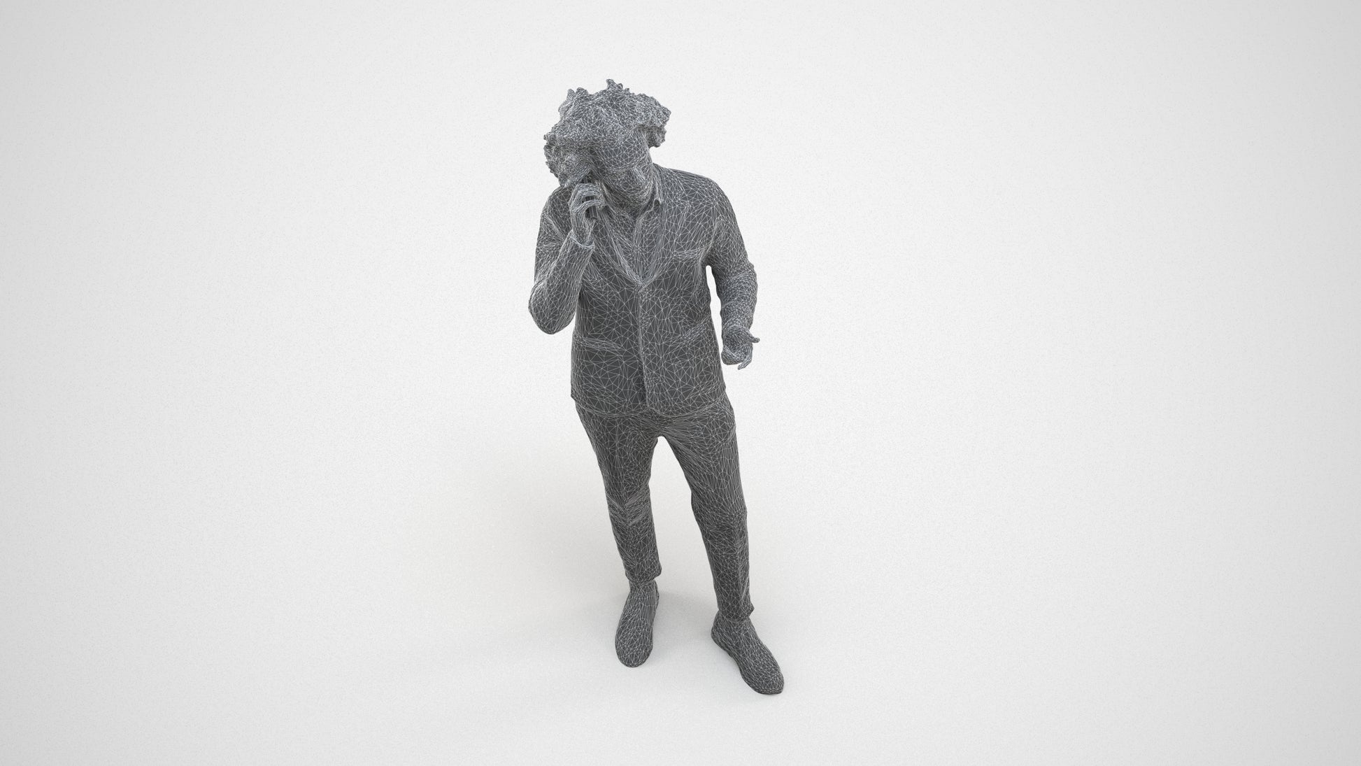 3D people model man business standing, scanned human for 3ds Max rendering, wireframe three-quarter view