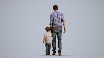 3D scanned boy kids casual, photorealistic archviz people for Enscape and SketchUp, front view render