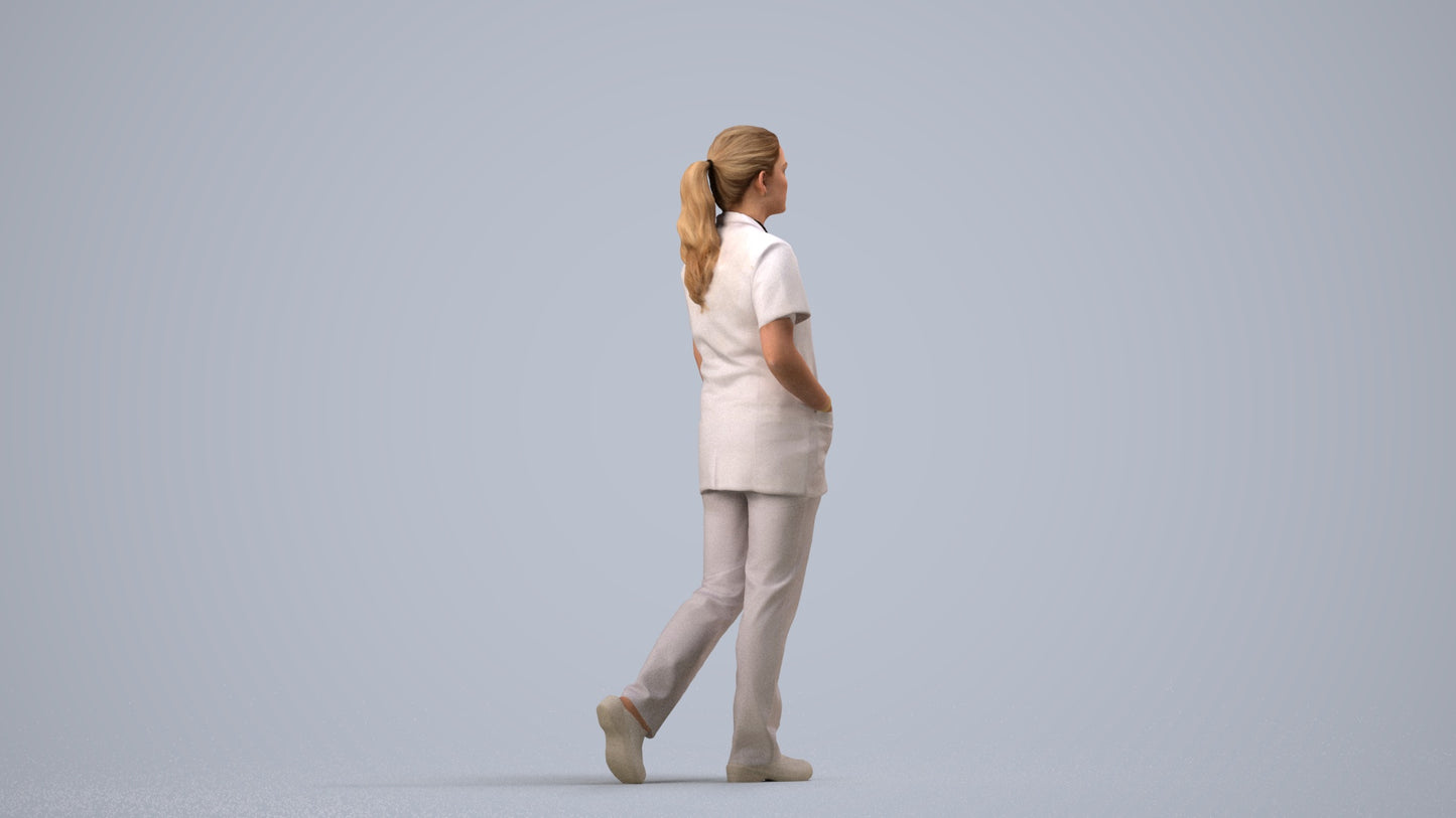 scanned 3D woman standing, photogrammetry people for Enscape and V-Ray, side view render