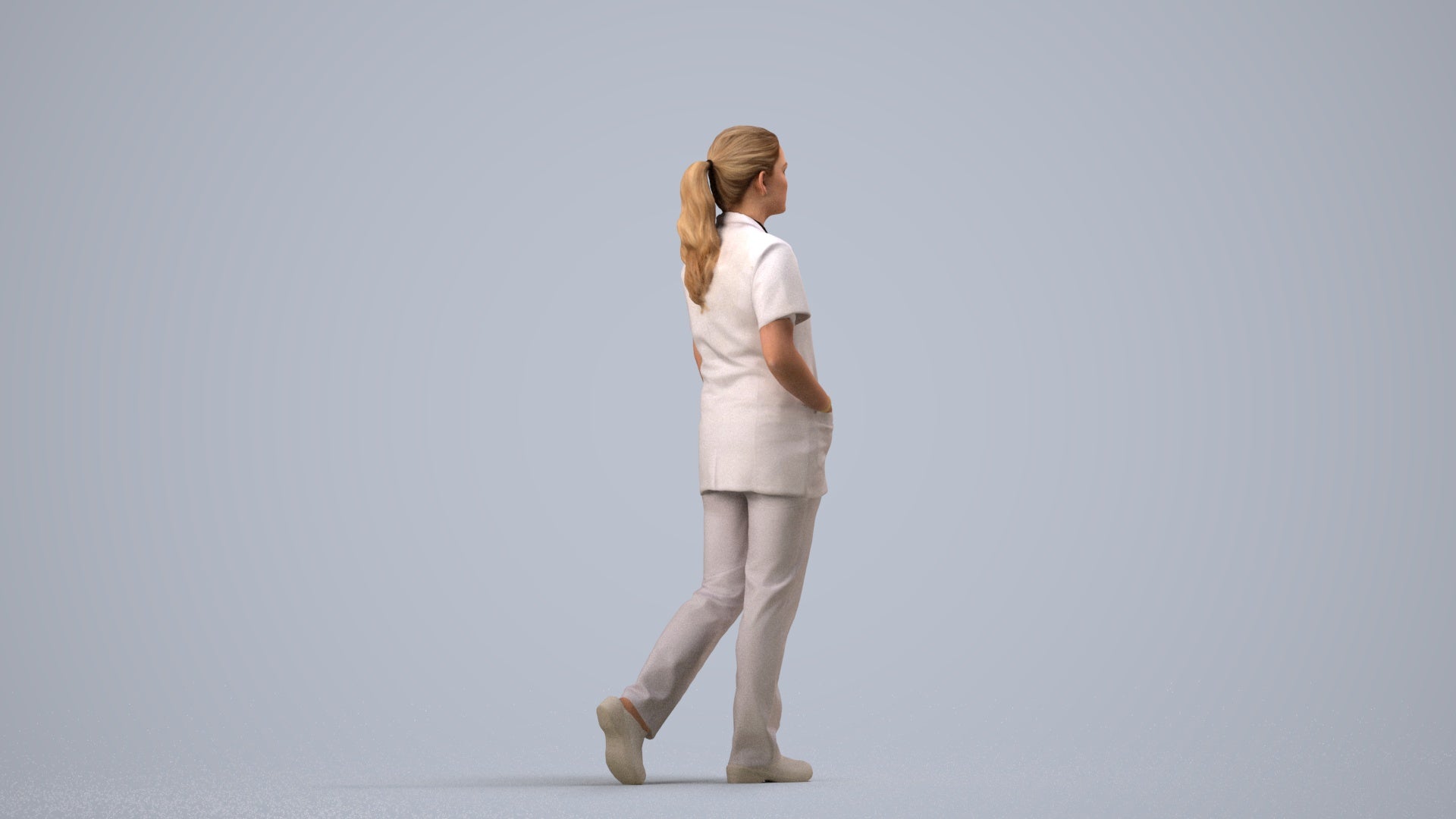 scanned 3D woman standing, photogrammetry people for Enscape and V-Ray, side view render