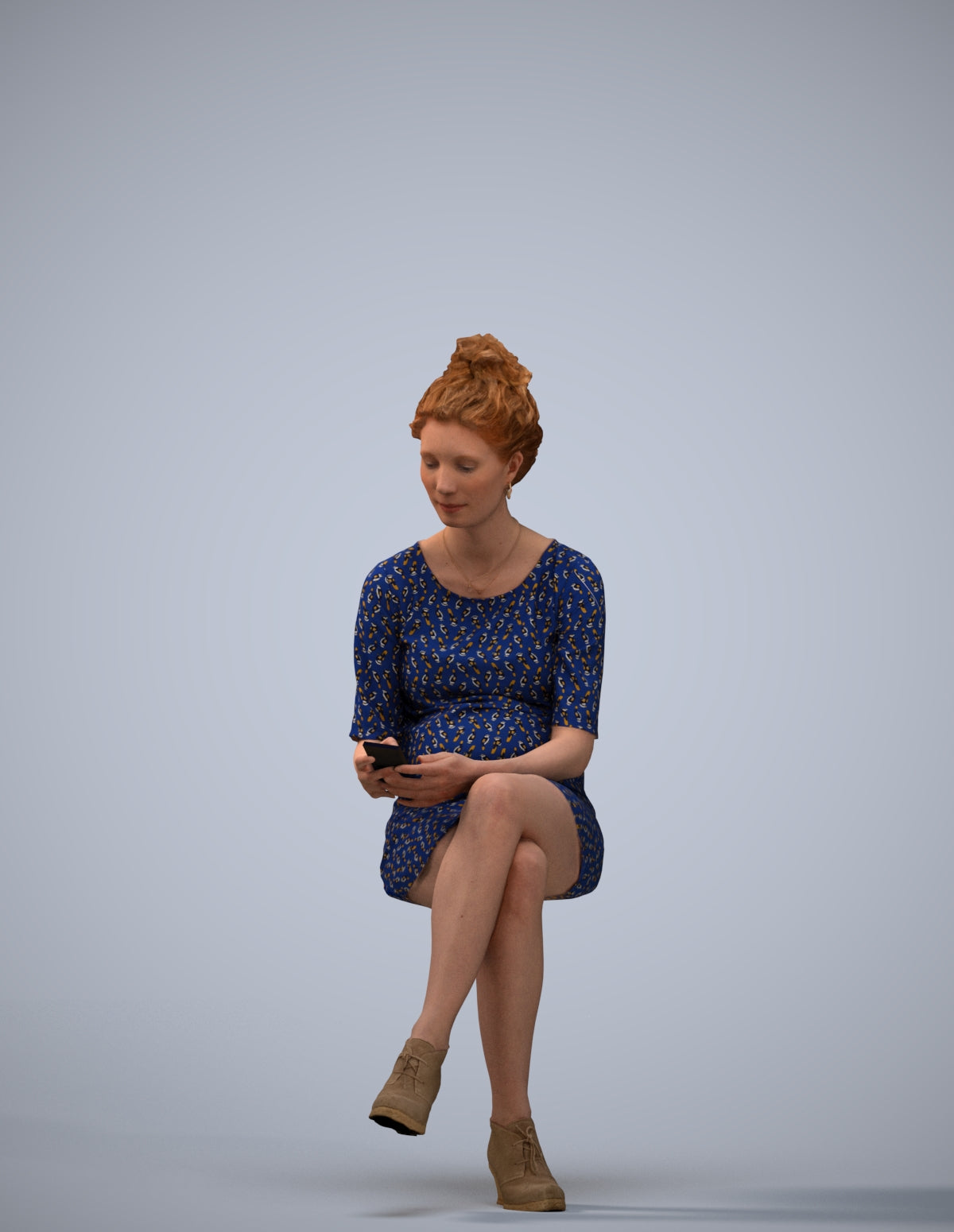 photogrammetry 3D woman casual sitting, realistic human model archviz FBX