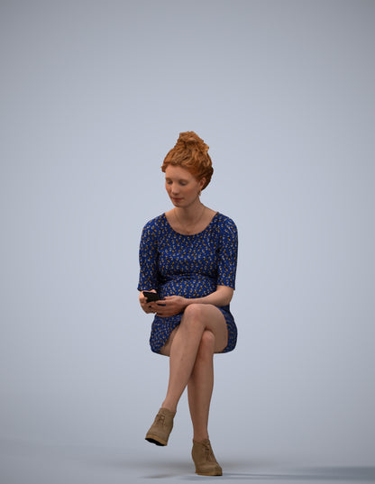 photogrammetry 3D woman casual sitting, realistic human model archviz FBX
