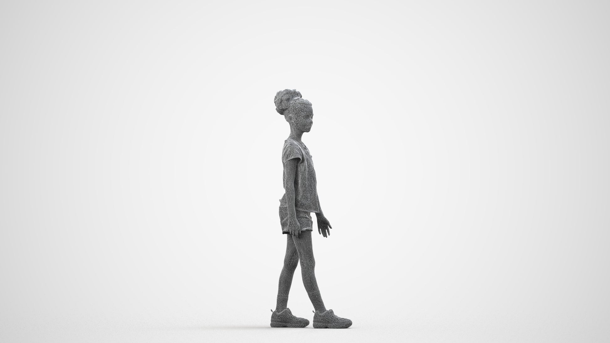 realistic 3D human girl casual kids, archviz people FBX OBJ for Blender, wireframe side view