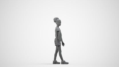 realistic 3D human girl casual kids, archviz people FBX OBJ for Blender, wireframe side view
