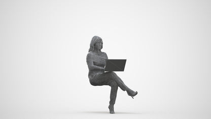 realistic 3D human woman business sitting, archviz people FBX OBJ for Blender, three-quarter front view render