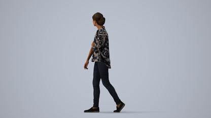 3D people model woman casual walking, scanned human for 3ds Max rendering, three-quarter view render