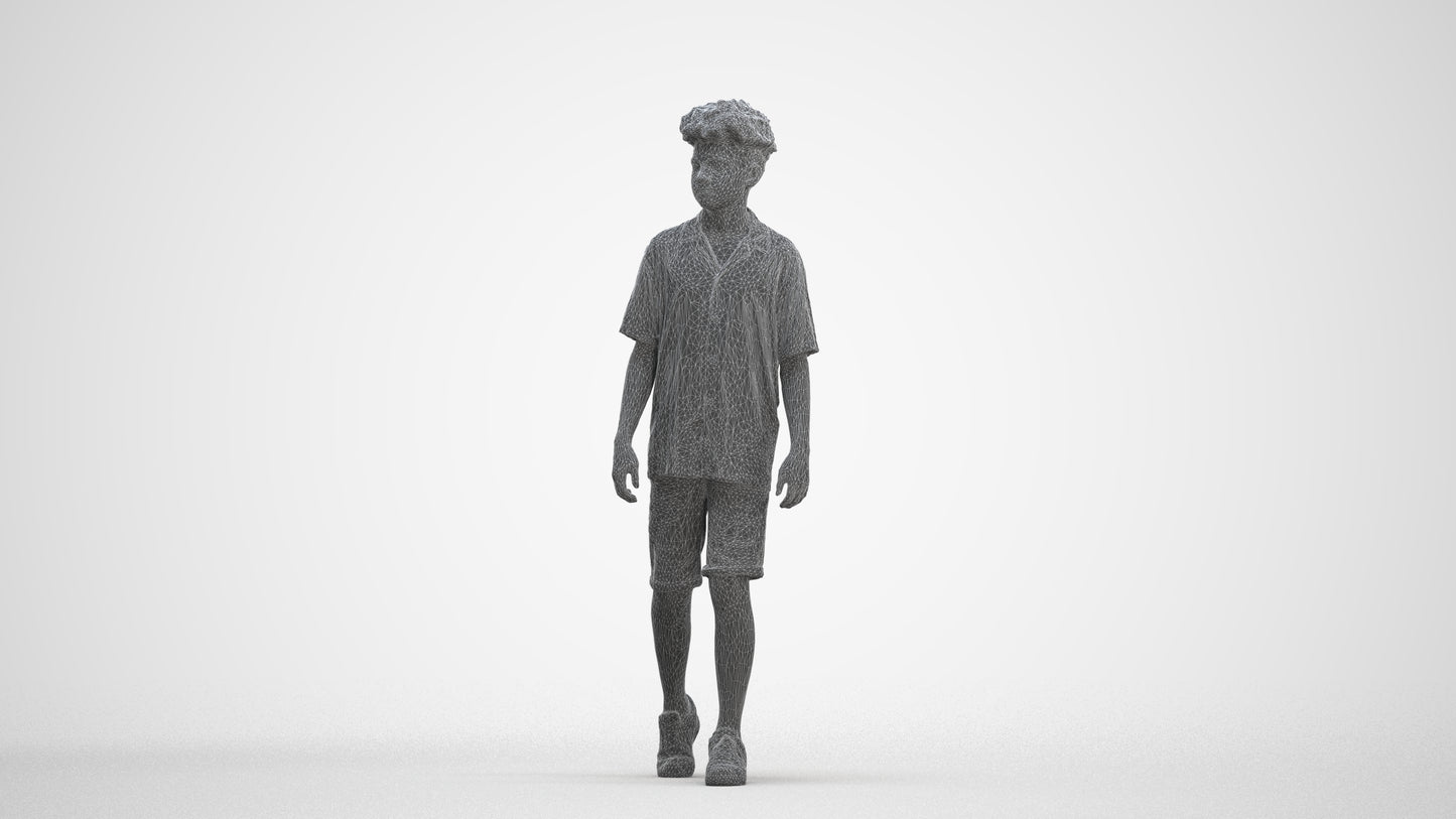 realistic 3D boy casual kids, scanned archviz people for Blender and 3ds Max, three-quarter front view render