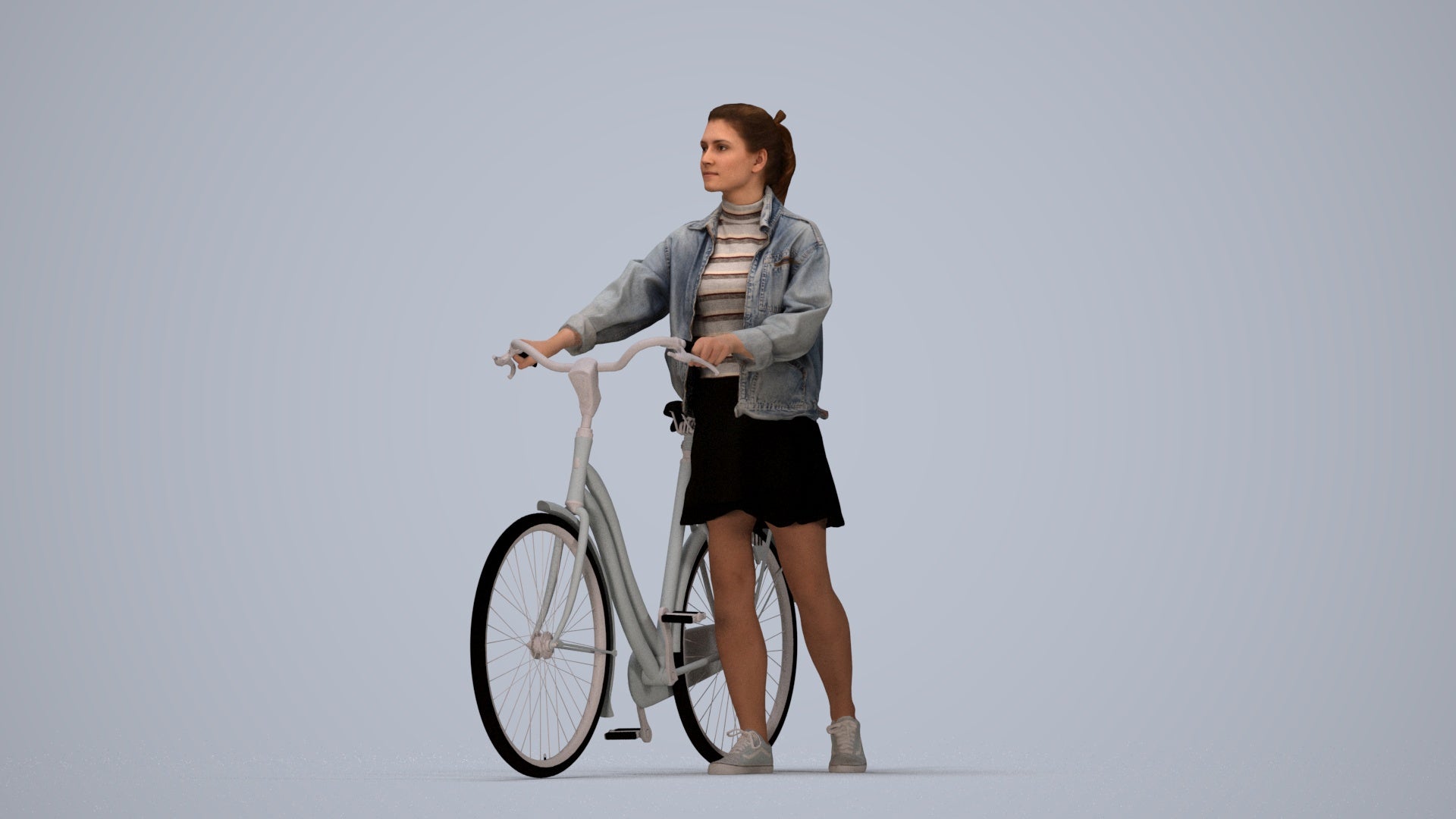 scanned 3D woman casual cycling, photogrammetry people for Enscape and V-Ray, top-down view render