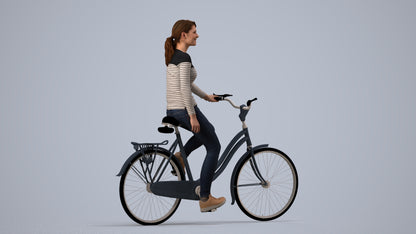 realistic 3D human woman casual cycling, archviz people FBX OBJ for Blender, side view render