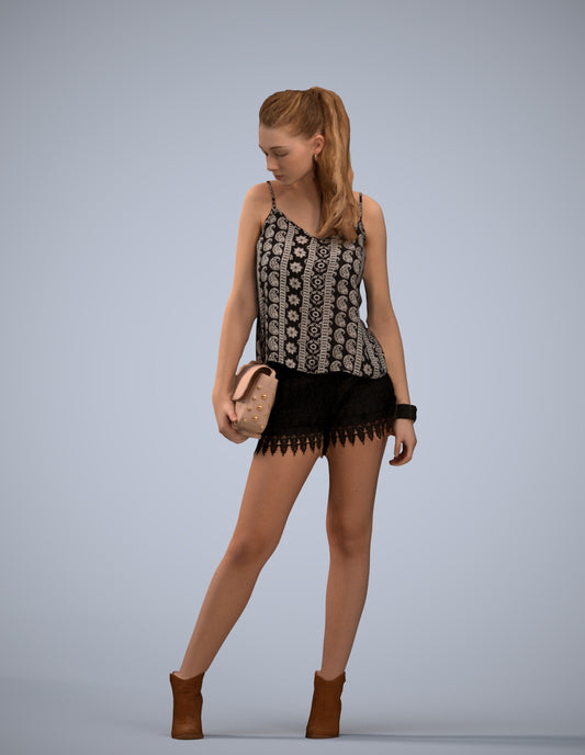 3D people model girl casual standing, scanned human for 3ds Max rendering
