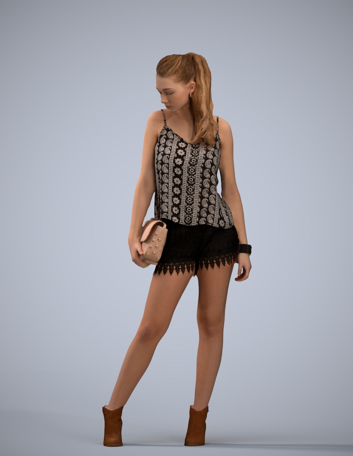 3D people model girl casual standing, scanned human for 3ds Max rendering