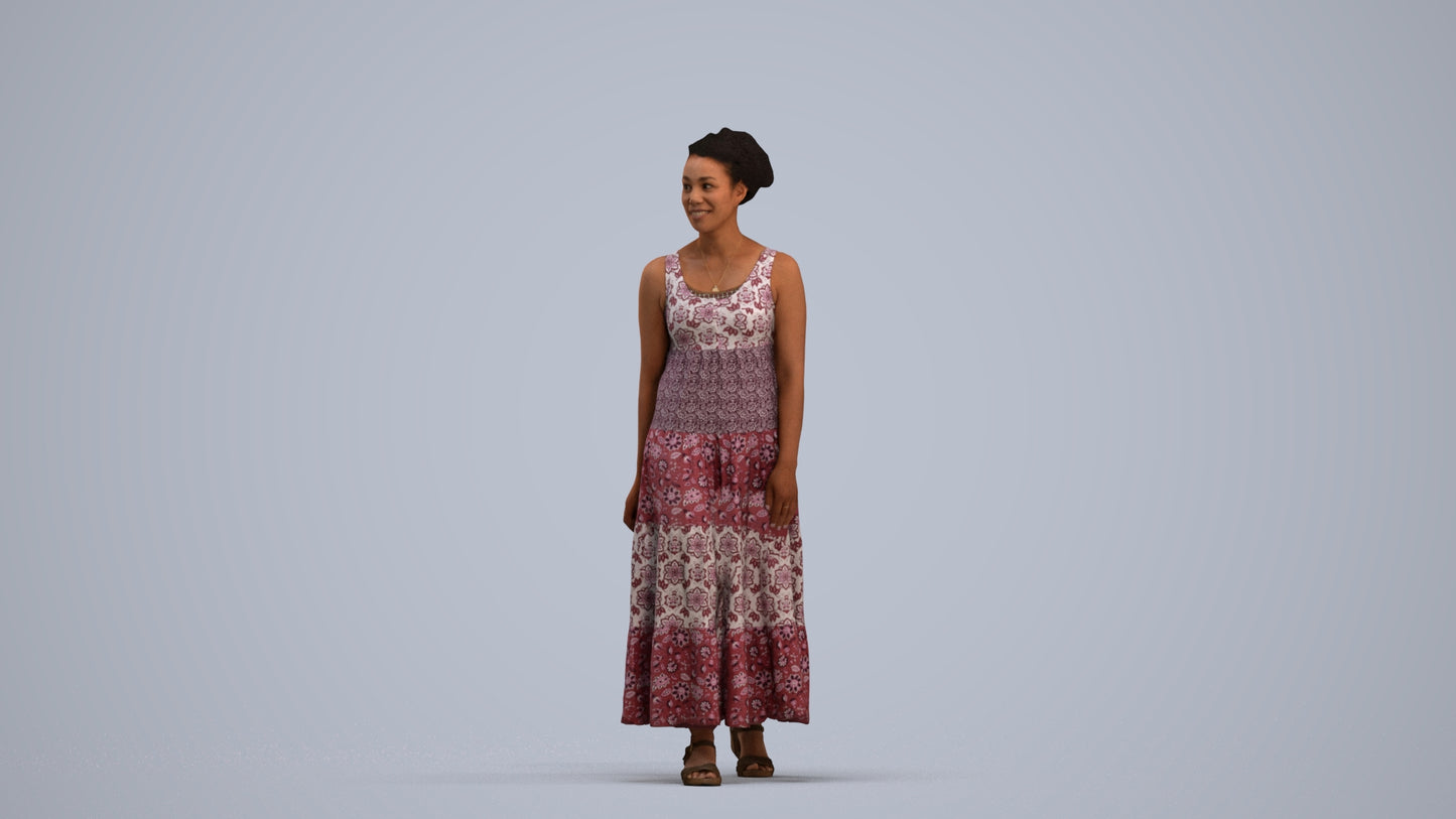 3D scanned woman walking casual, photorealistic archviz people for Enscape and SketchUp, standing pose render