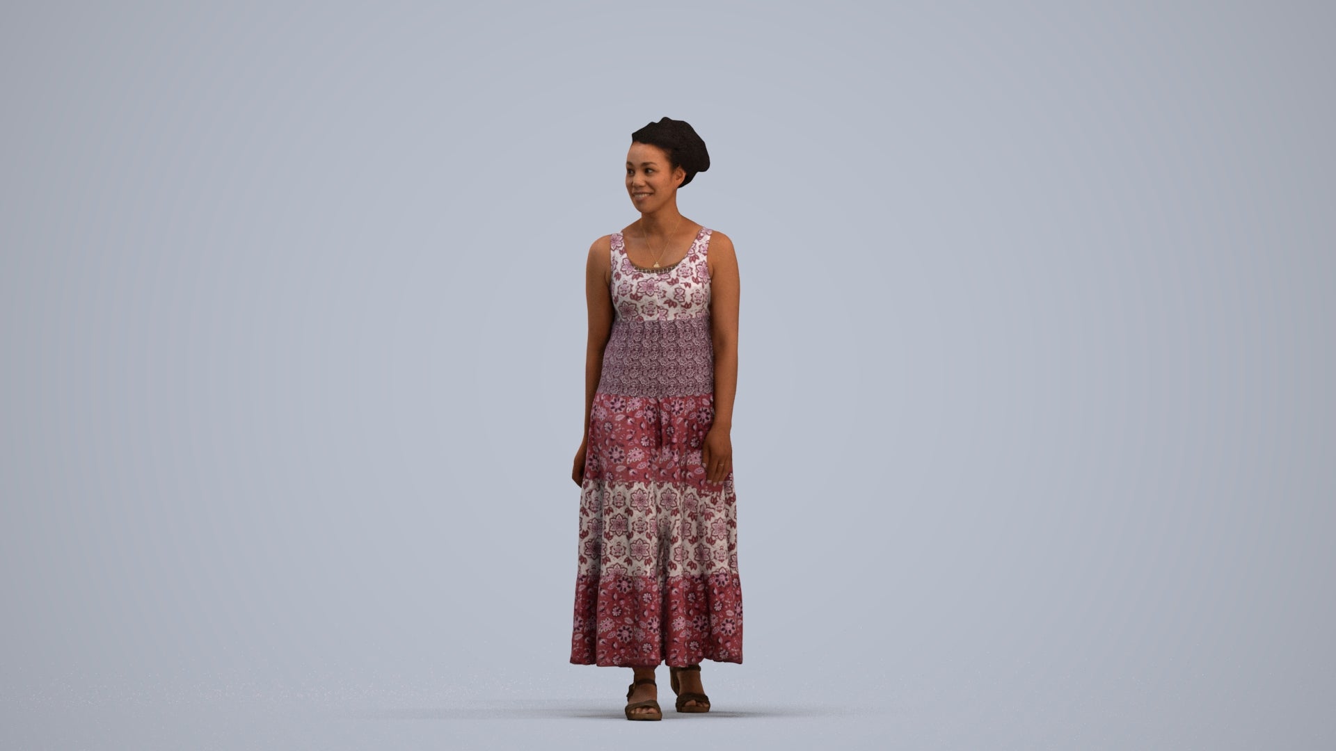 3D scanned woman walking casual, photorealistic archviz people for Enscape and SketchUp, standing pose render
