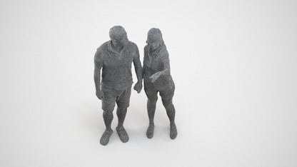 3D scanned woman couple casual, photorealistic archviz people for Enscape and SketchUp, wireframe three-quarter view