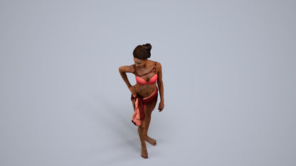 3D human model woman pool, photogrammetry scanned person for archviz, back view render