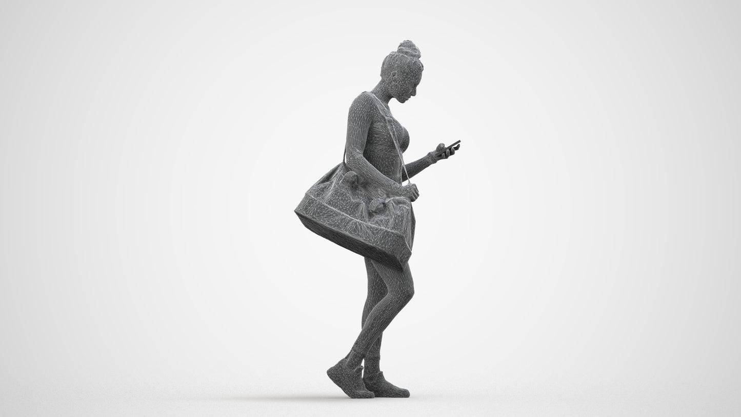 realistic 3D human woman sport, archviz people FBX OBJ for Blender, wireframe side view
