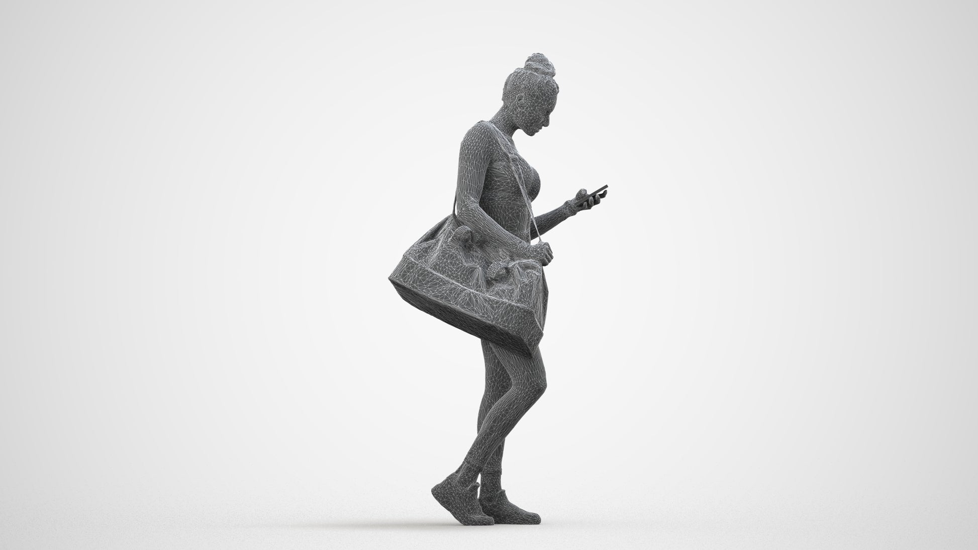 realistic 3D human woman sport, archviz people FBX OBJ for Blender, wireframe side view