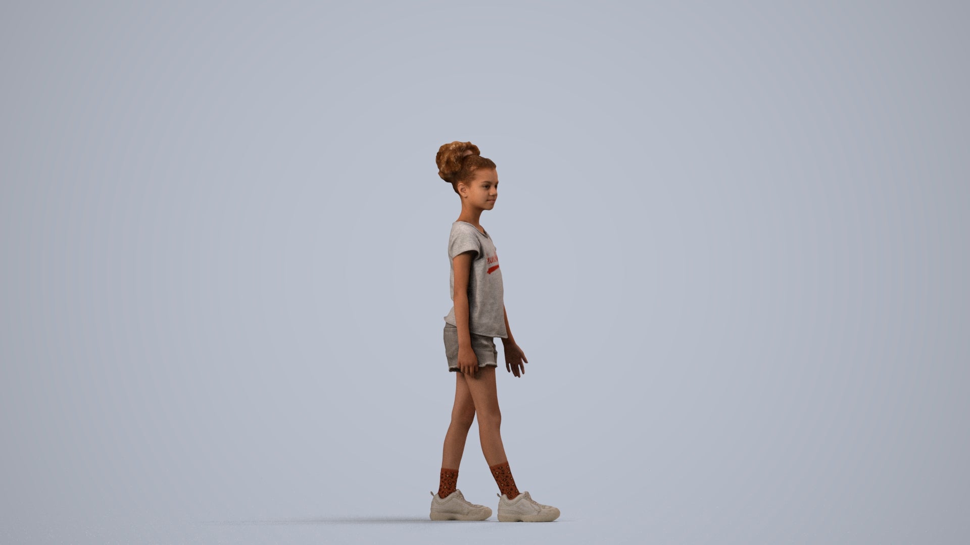 realistic 3D human girl casual kids, archviz people FBX OBJ for Blender, side view render