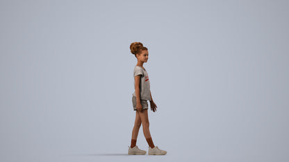 realistic 3D human girl casual kids, archviz people FBX OBJ for Blender, side view render