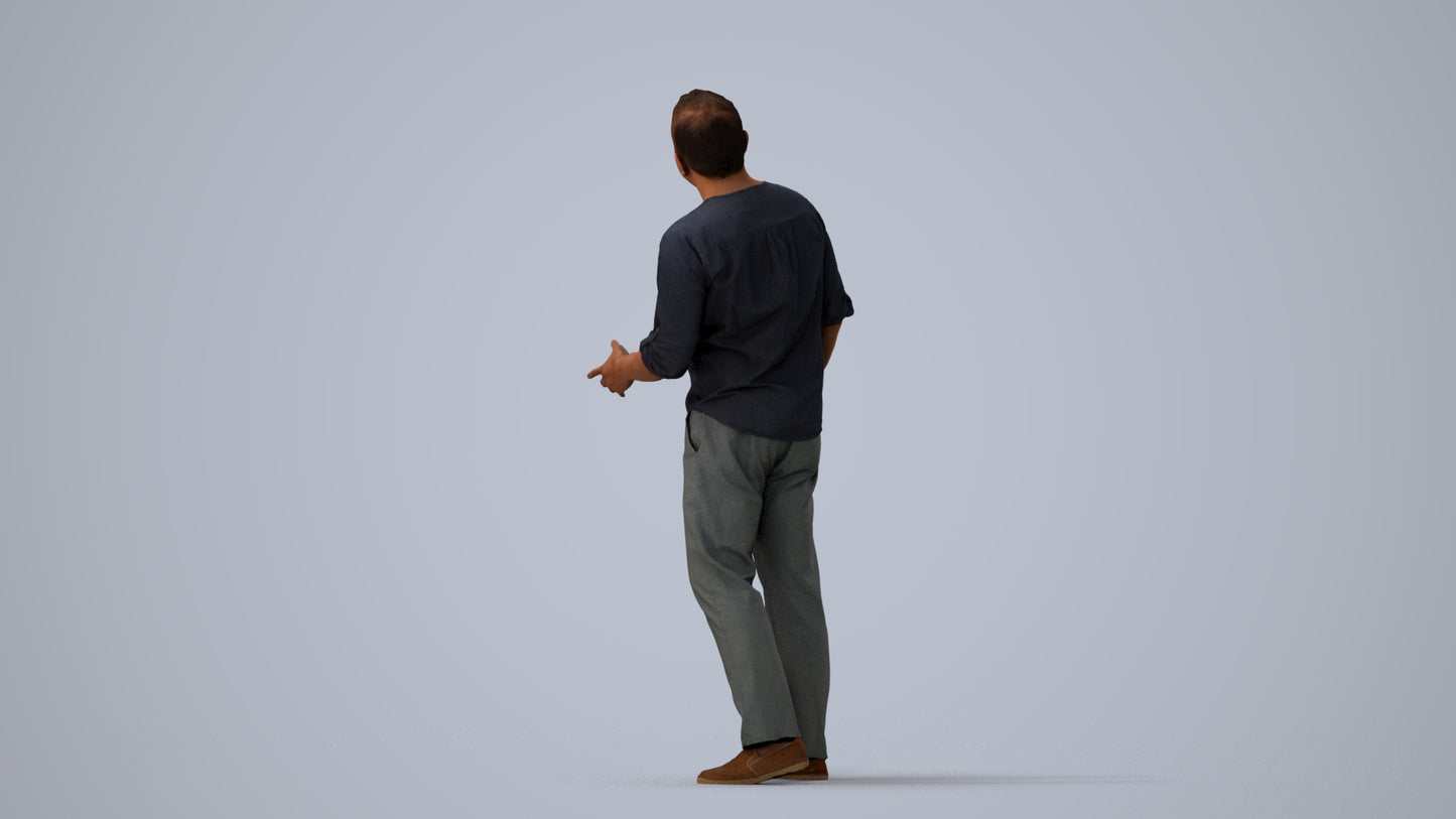 realistic 3D man casual standing, scanned archviz people for Blender and 3ds Max, three-quarter view render