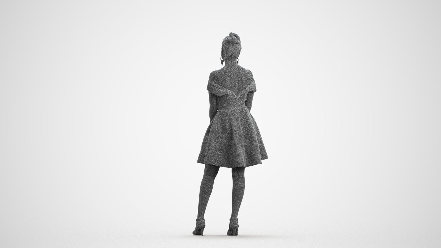realistic 3D people woman formal formalaffairs, render-ready for V-Ray and Corona, FBX OBJ, wireframe front view