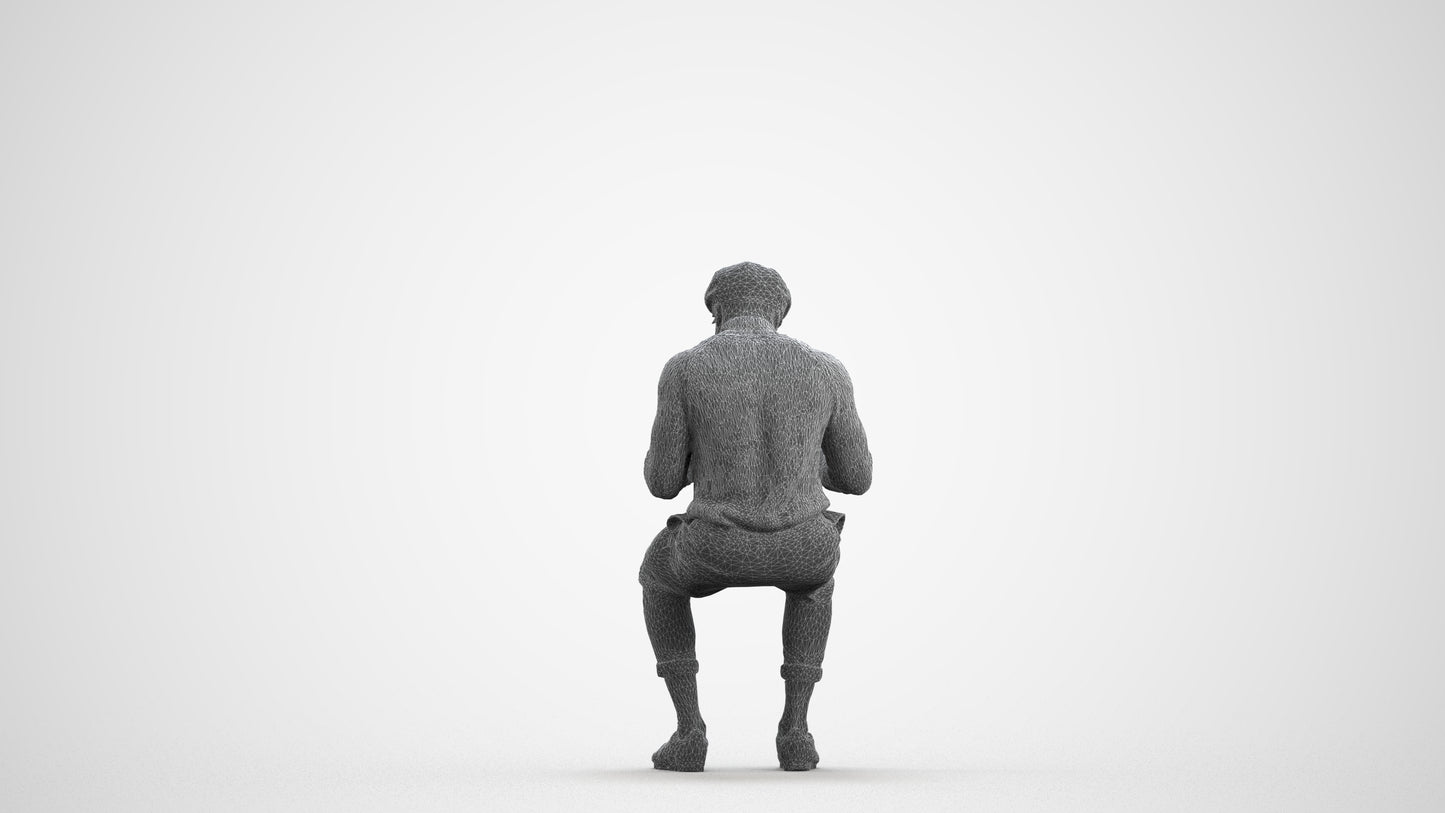 realistic 3D man casual sitting, scanned archviz people for Blender and 3ds Max, wireframe front view