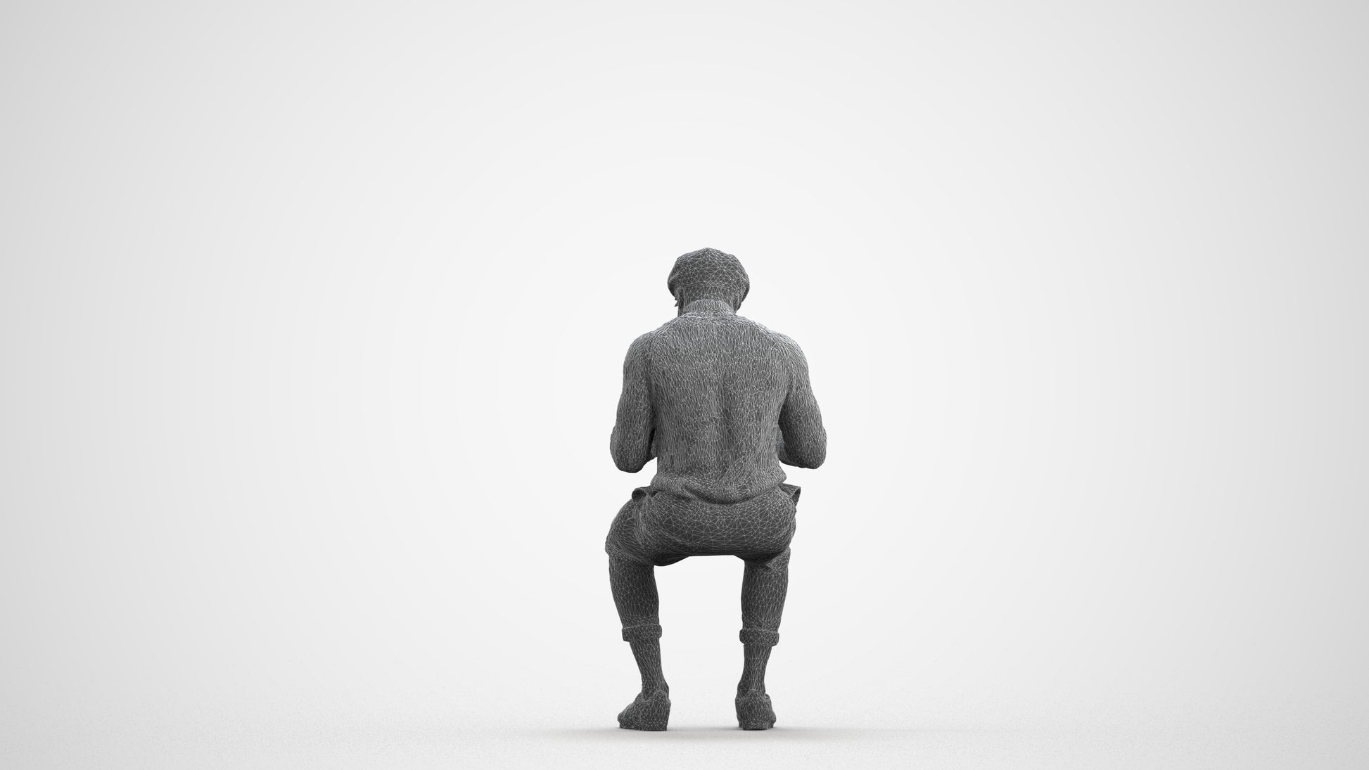 realistic 3D man casual sitting, scanned archviz people for Blender and 3ds Max, wireframe front view