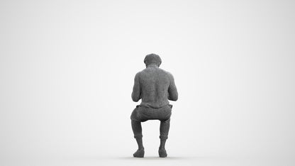 realistic 3D man casual sitting, scanned archviz people for Blender and 3ds Max, wireframe front view